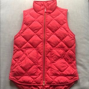 J. Crew quilted zipper vest in bright coral